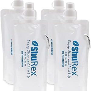 4 Pack 20oz/ 600ml Collapsible Water Pouch for Sawyer Squeeze Mini Water Filtration System, Compatible with Membrane Solutions and Other Water Filter Straw; Foldable Water Bottle, Reusable, BPA-Free